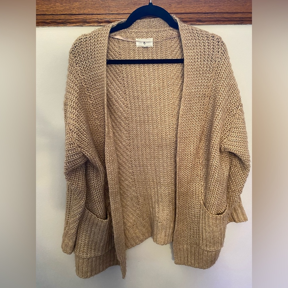 Lou & Grey Womens Tan Open Chunky Knit Cardigan Size XS